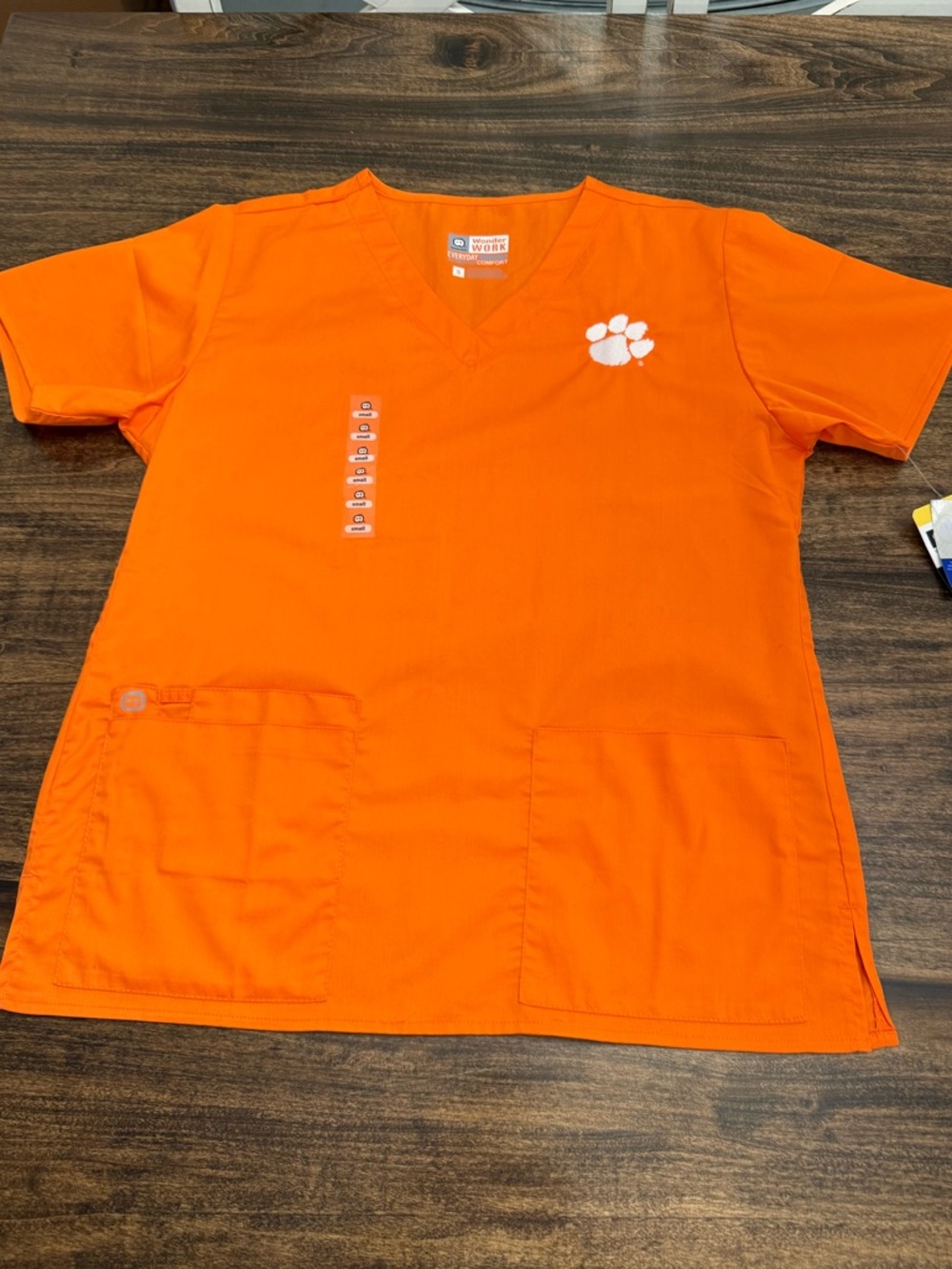 WonderWink Clemson  V-Neck Scrub Top with White Paw Accent